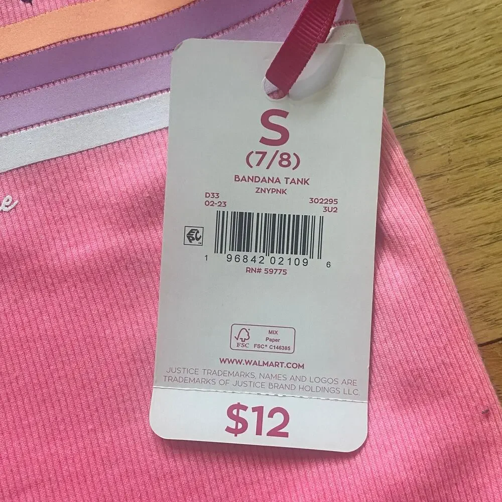 NWT Justice Girl's Cotton Blend Palm Tree Embellished Bandana Tank Top (S 7/8)